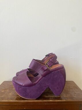 Purple Suede Platform Wedge Sandals